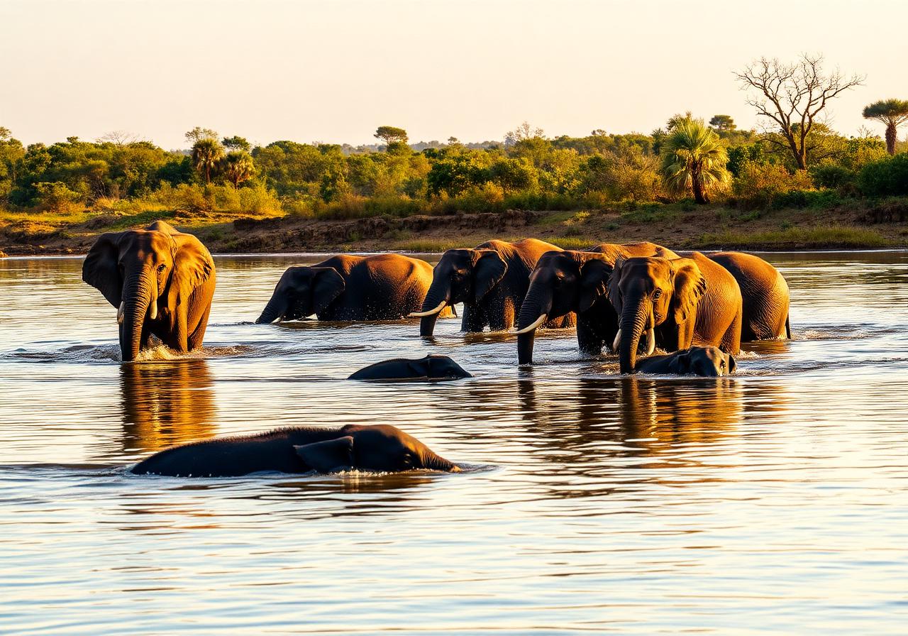 Wild elephants bathing at Udawalawe